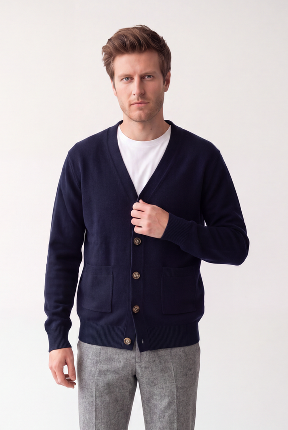 Gilet homme col V boutonné – Bleu nuit – C&Jo