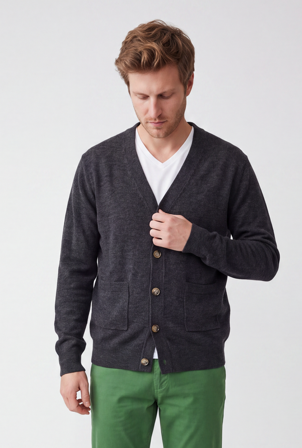 Gilet homme col V boutonné – Gris foncé – C&Jo