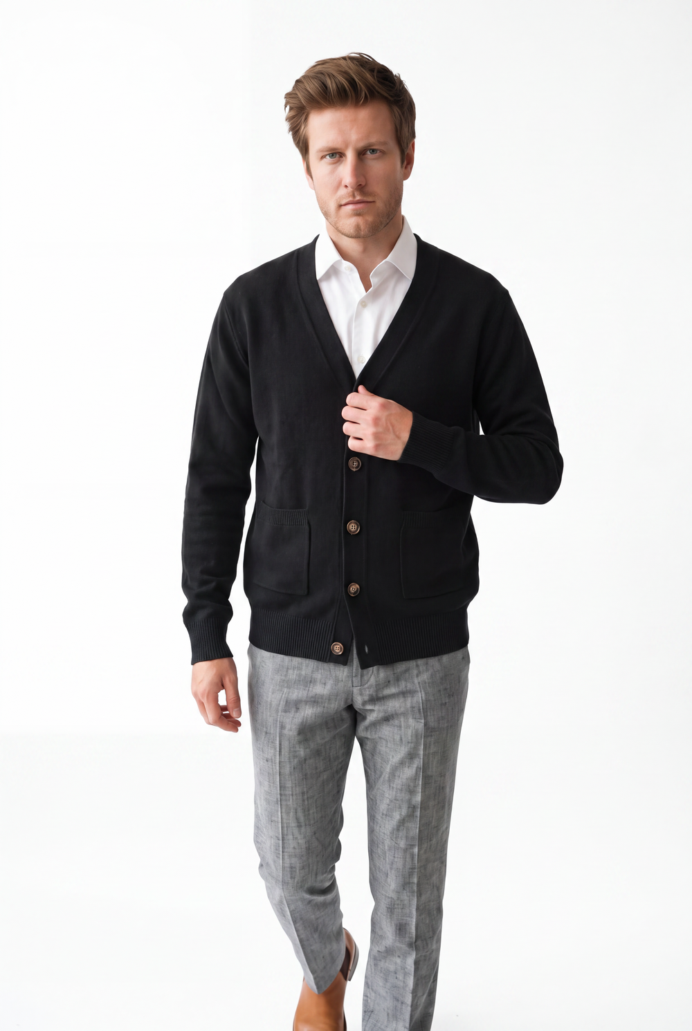 Gilet homme col V boutonné – Noir – C&Jo