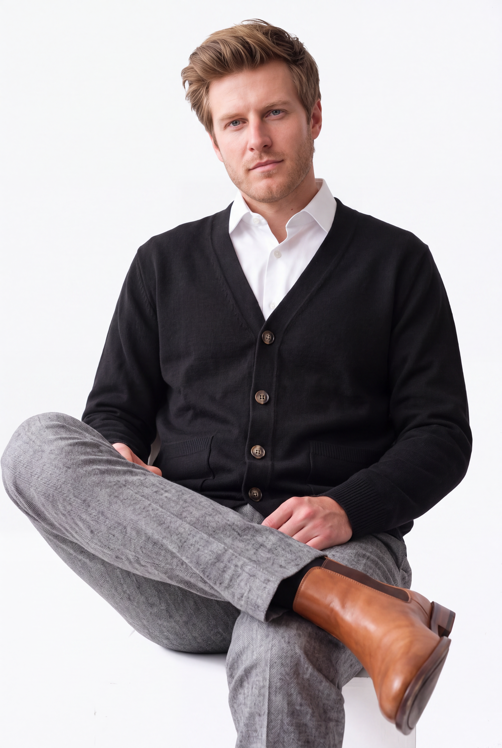 Gilet homme col V boutonné – Noir – C&Jo