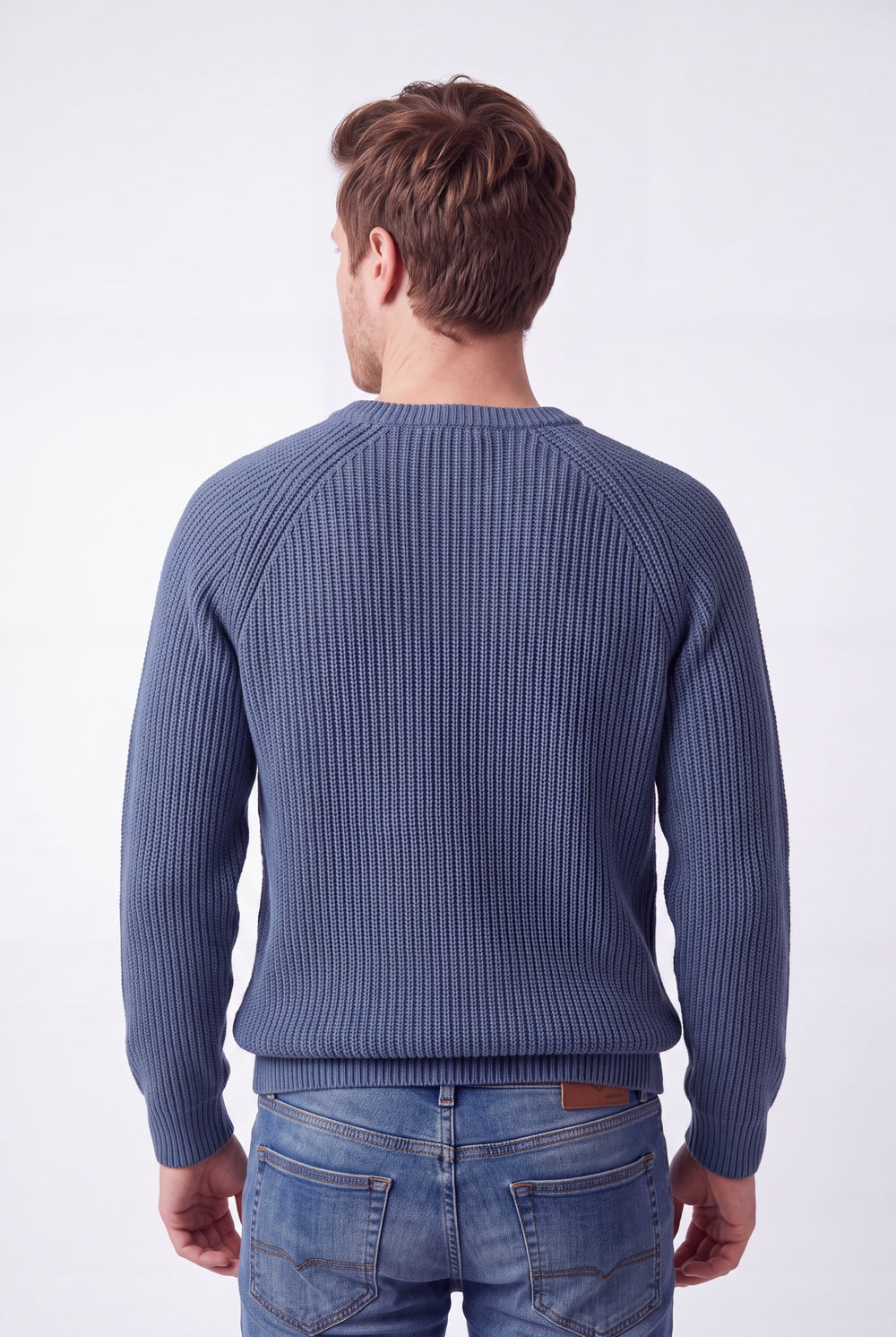 Crew neck sweater, raglan sleeves, trim, 4-ply – Blue Jeans – C&Jo