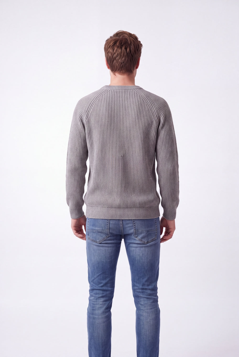 Pull homme col rond raglan 4 fils – Gris – C&Jo