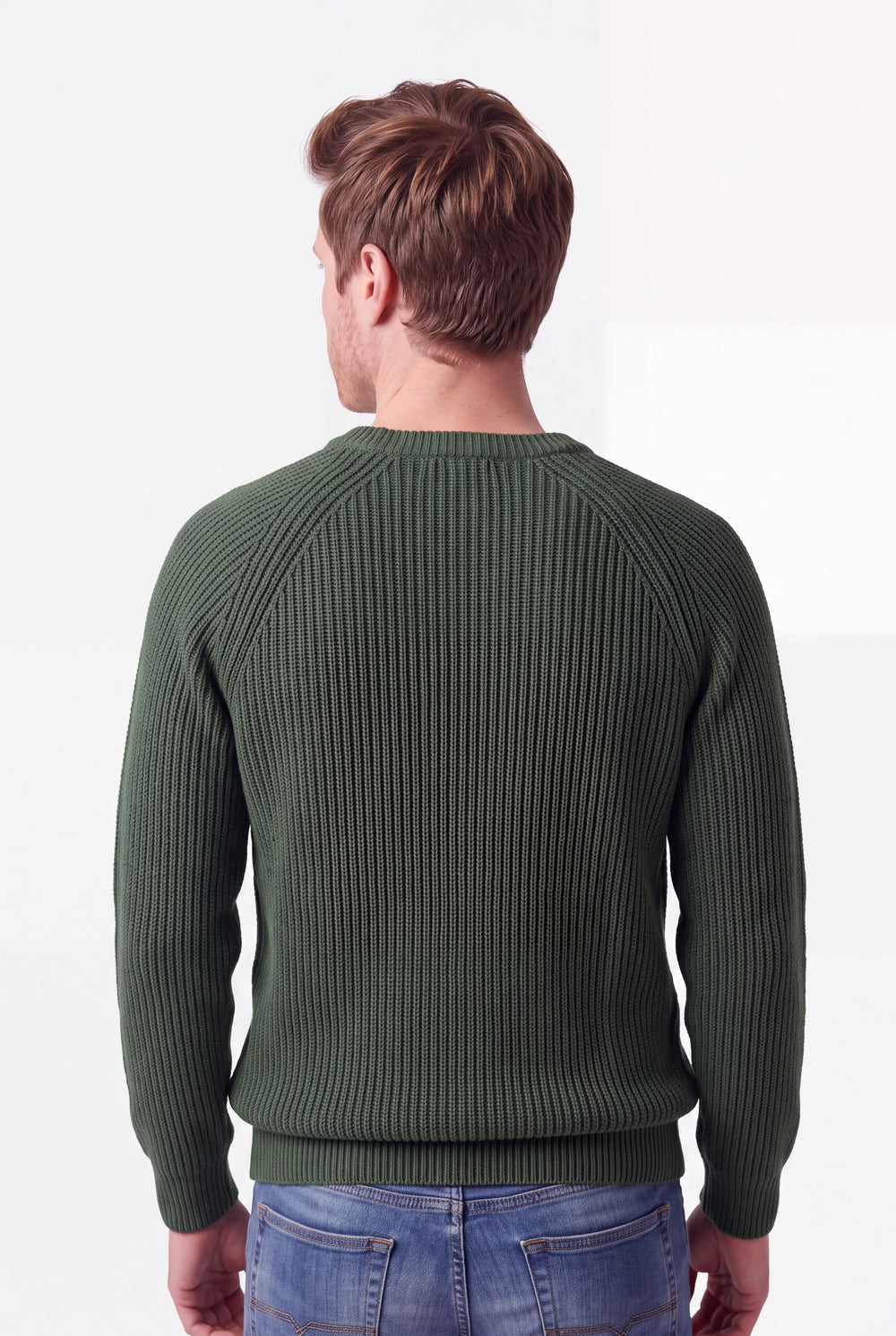 Pull homme col rond raglan 4 fils – Kaki – C&Jo