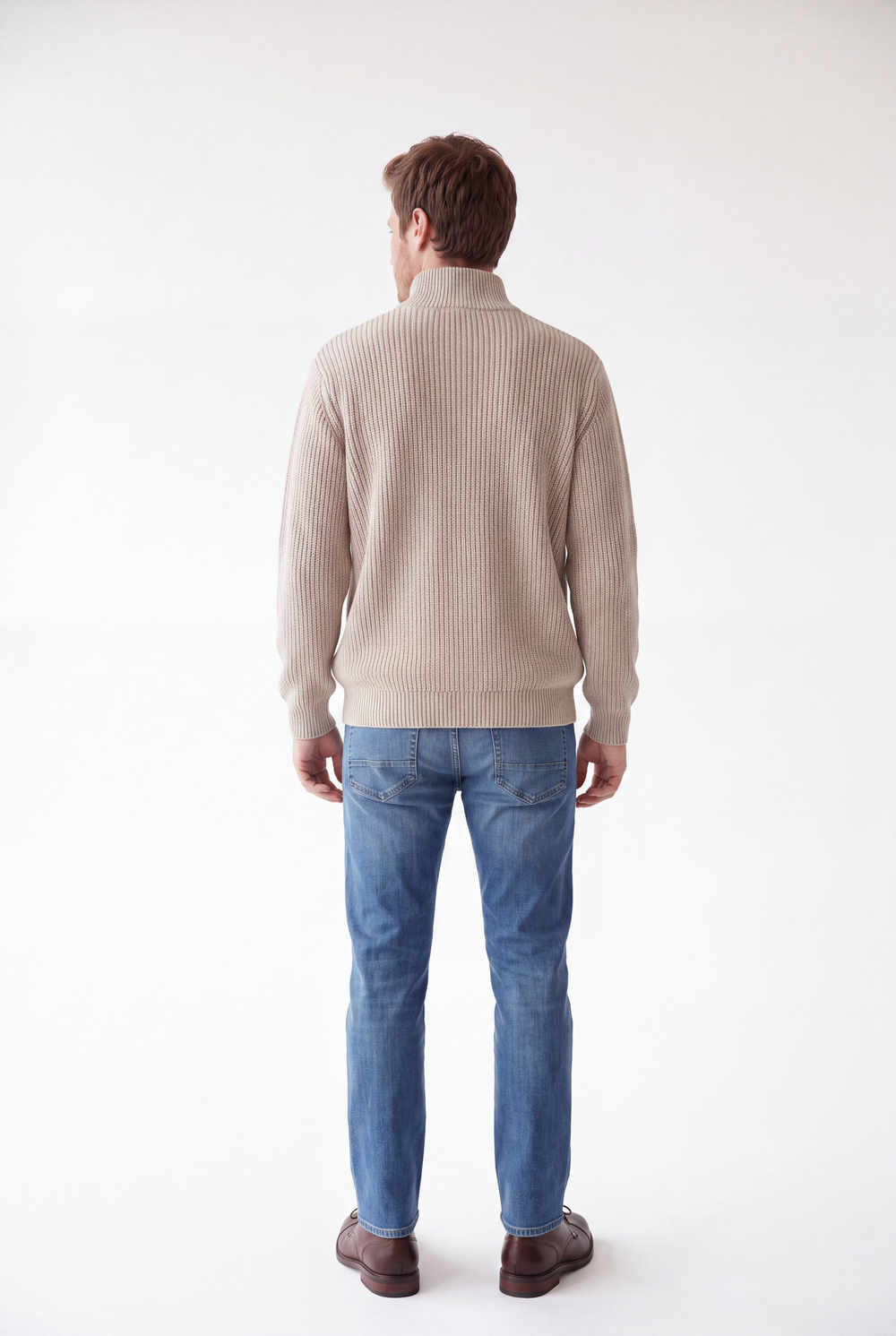 Pull homme col camionneur zippé 4 fils – Crème – C&Jo
