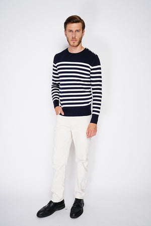 ROUND COLLAR SAILOR SWEATER WITH BUTTONS ON SHOULDER