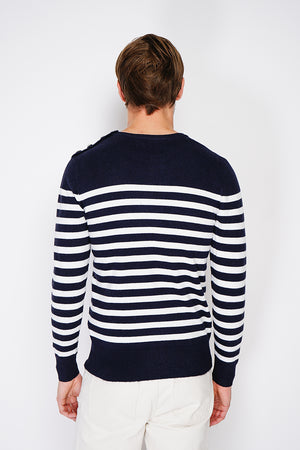 ROUND COLLAR SAILOR SWEATER WITH BUTTONS ON SHOULDER