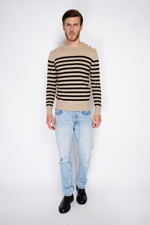 ROUND COLLAR SAILOR SWEATER WITH BUTTONS ON SHOULDER