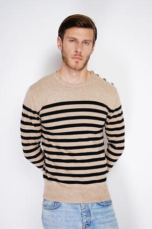 ROUND COLLAR SAILOR SWEATER WITH BUTTONS ON SHOULDER