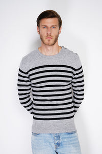 ROUND COLLAR SAILOR SWEATER WITH BUTTONS ON SHOULDER