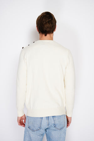 ROUND COLLAR SWEATER WITH CABLE KNIT AND BUTTONS ON SHOULDER