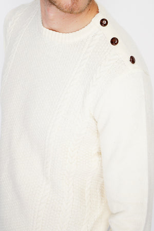 ROUND COLLAR SWEATER WITH CABLE KNIT AND BUTTONS ON SHOULDER