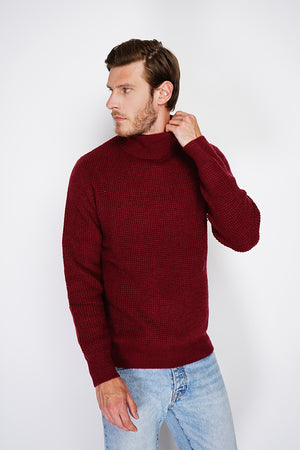 ROUND COLLAR SWEATER WITH HONEYCOMB KNITTING