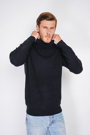 ROUND COLLAR SWEATER WITH HONEYCOMB KNITTING