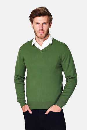 Classic V-neck sweater with long sleeves knitting in 3 threads