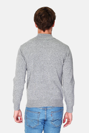 Two-tone buttoned long-sleeved 2-ply trucker neck sweater