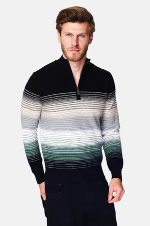 Long-sleeved multicolored knit zipped trucker neck sweater