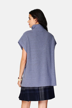 Hochgeschlossener Poncho-Pullover mit Reißverschluss, ausgefallener Strick