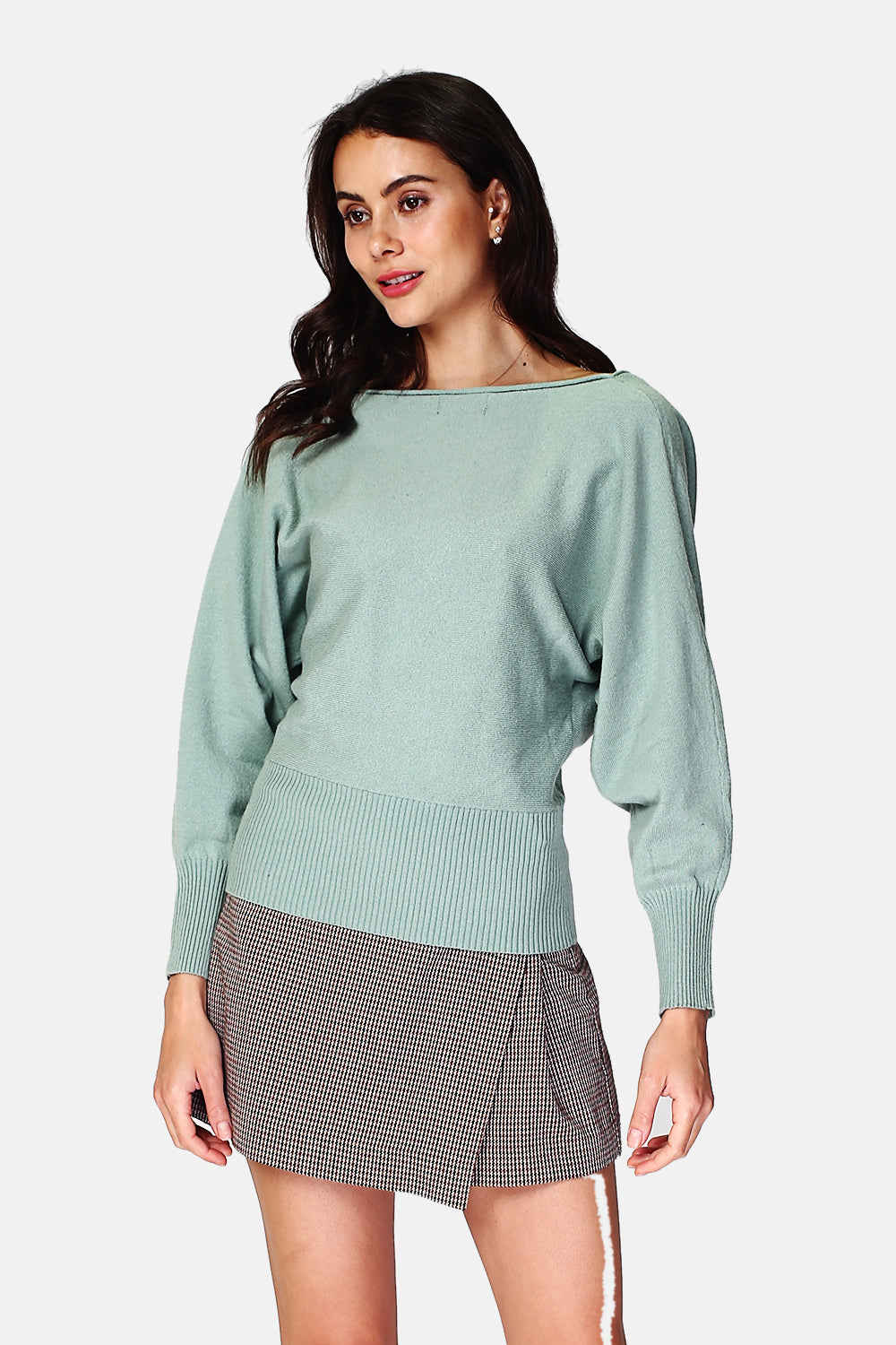 crossover sweater to wear in two ways, long slightly puff sleeves