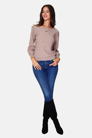 Fancy knit boat neck sweater with long slightly balloon sleeves