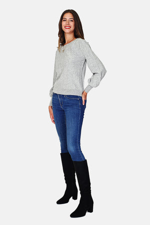 Fancy knit boat neck sweater with long slightly balloon sleeves