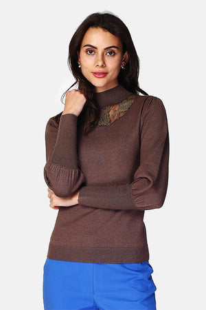 Pullover mit hohem Ausschnitt, langen Ärmeln, vorne leicht gebauscht, transparent