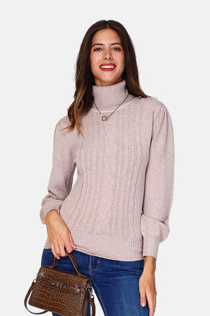 Turtleneck long-sleeved fancy knit sweater in front