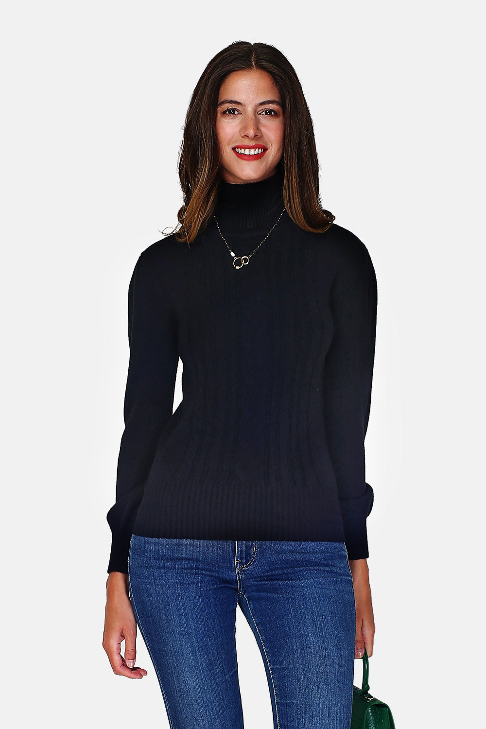 Turtleneck long-sleeved fancy knit sweater in front