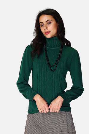 Turtleneck long-sleeved fancy knit sweater in front