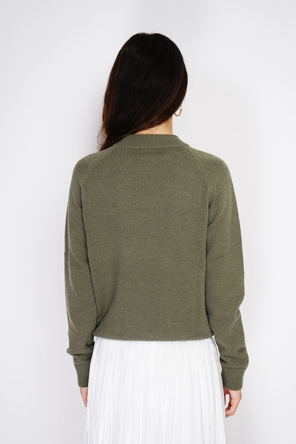 Fancy buttoned ribbed cardigan with large collar – Khaki – C&Jo