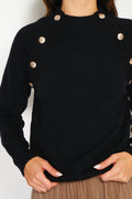 Gilet grand col côtelé boutons fantaisie – Noir – C&Jo