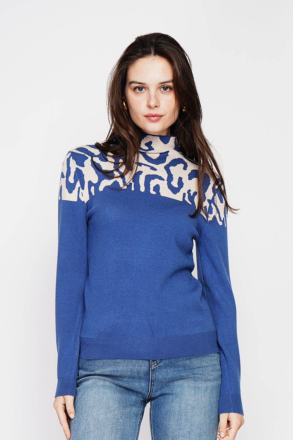 Leopard Knitted High Neck Sweater with Long Sleeves