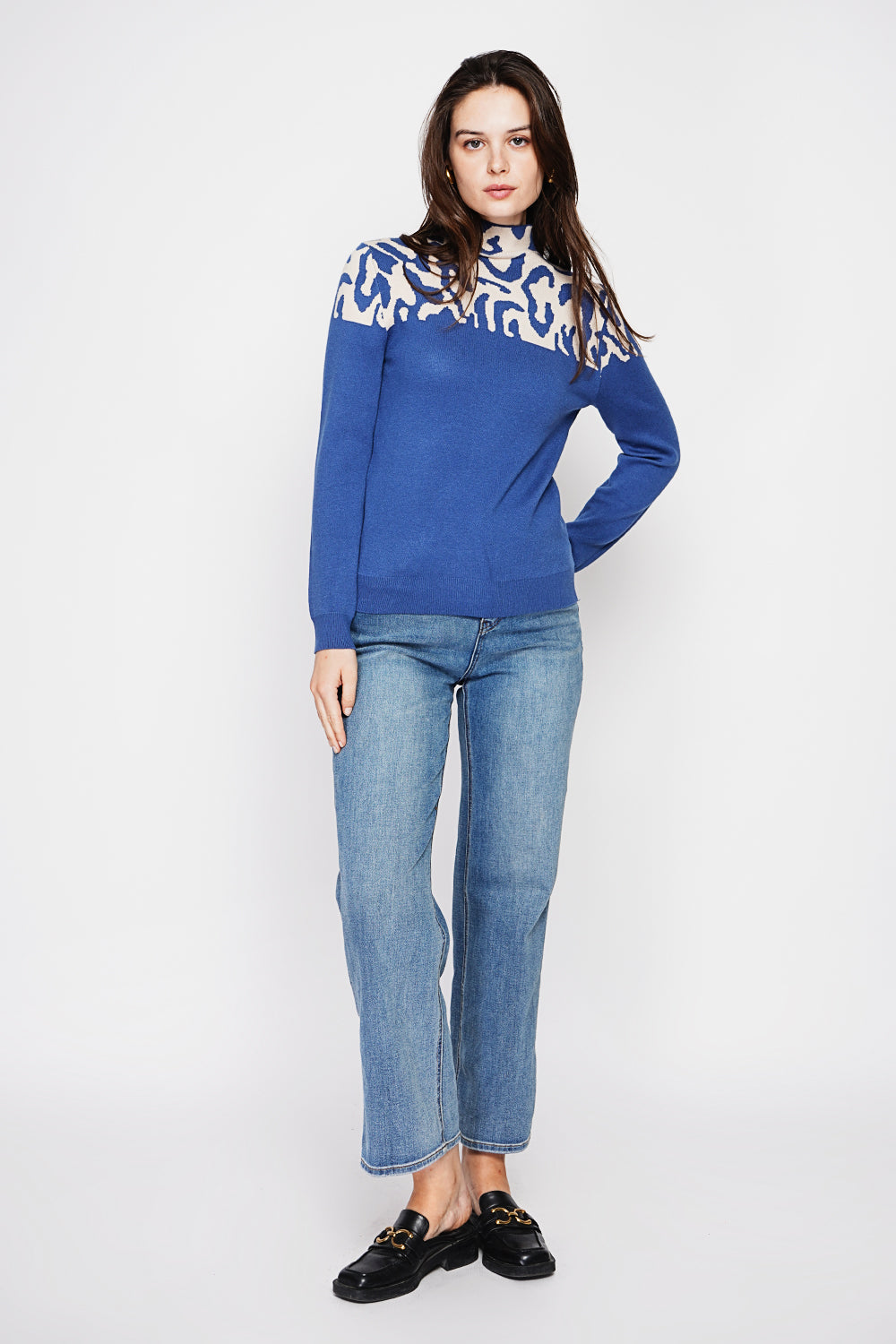 Leopard Knitted High Neck Sweater with Long Sleeves