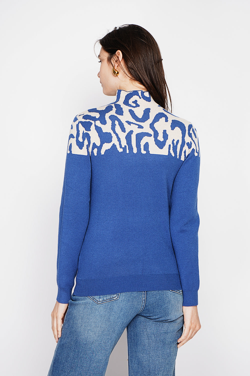 Leopard Knitted High Neck Sweater with Long Sleeves