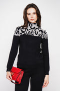 Pull col montant léopard – Noir – C&Jo
