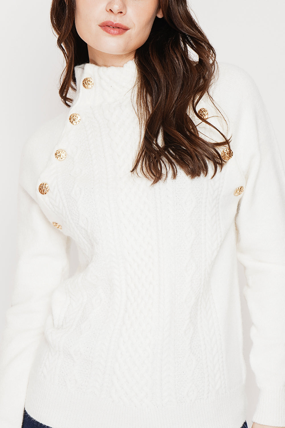 High-neck sweater with 2-ribbed buttoning and long sleeves