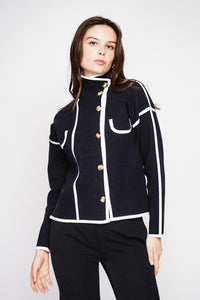 Two-tone stand-up collar jacket with long sleeves