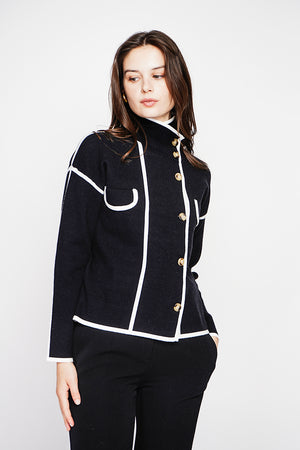 Two-tone stand-up collar jacket with long sleeves