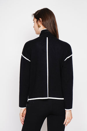 Two-tone stand-up collar jacket with long sleeves