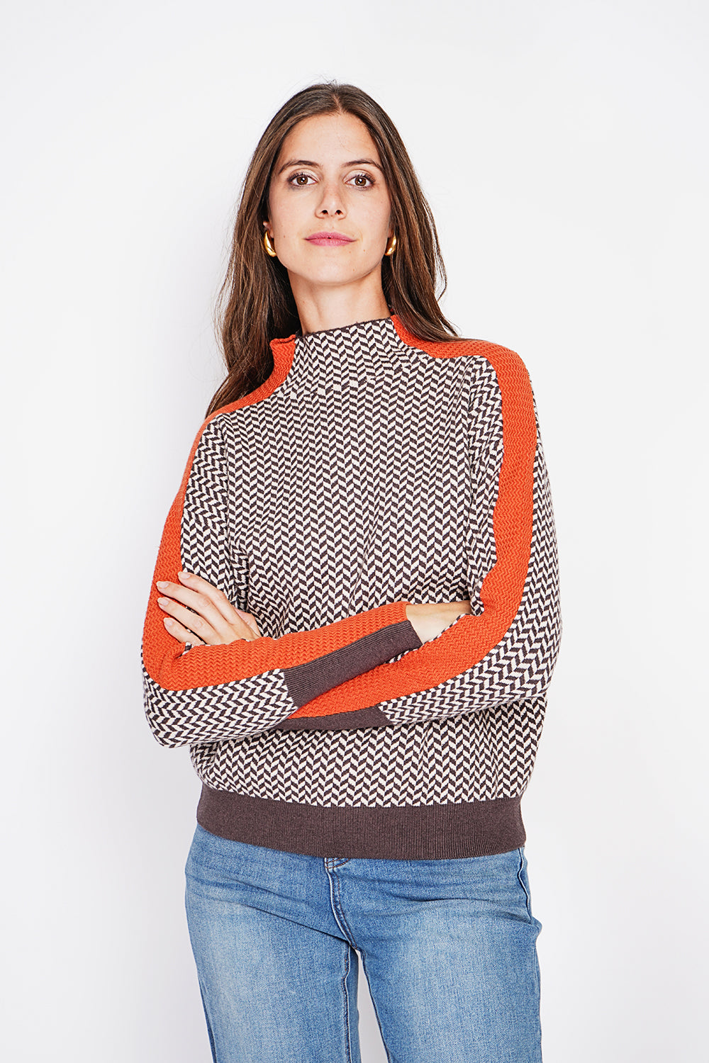 High neck sweater with fancy knit, oversized cut and long sleeves