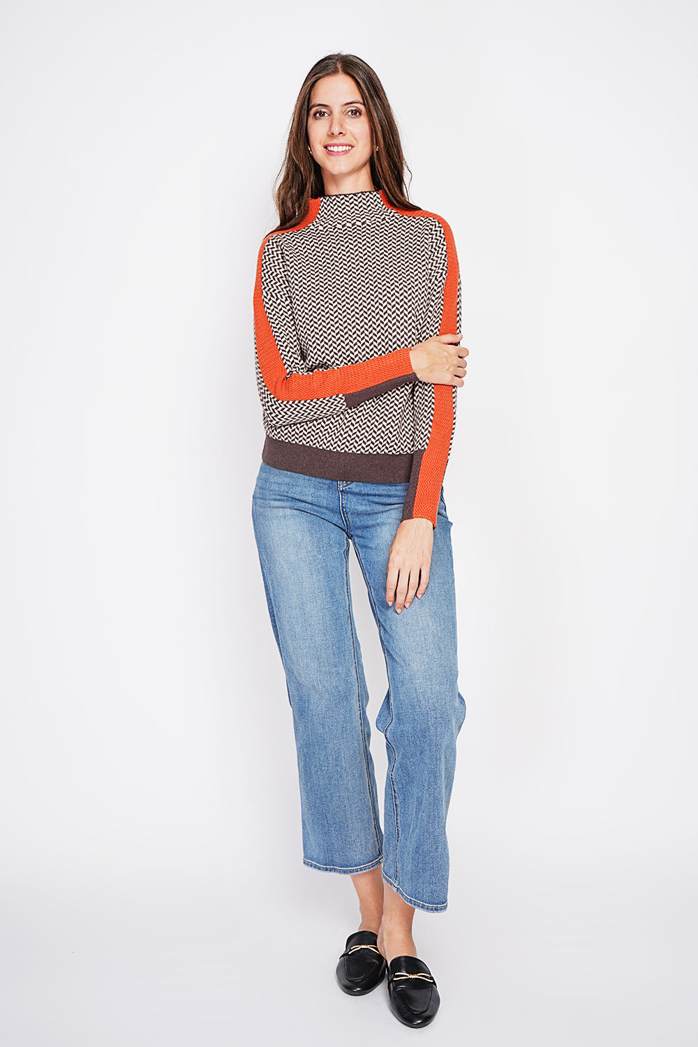 High neck sweater with fancy knit, oversized cut and long sleeves