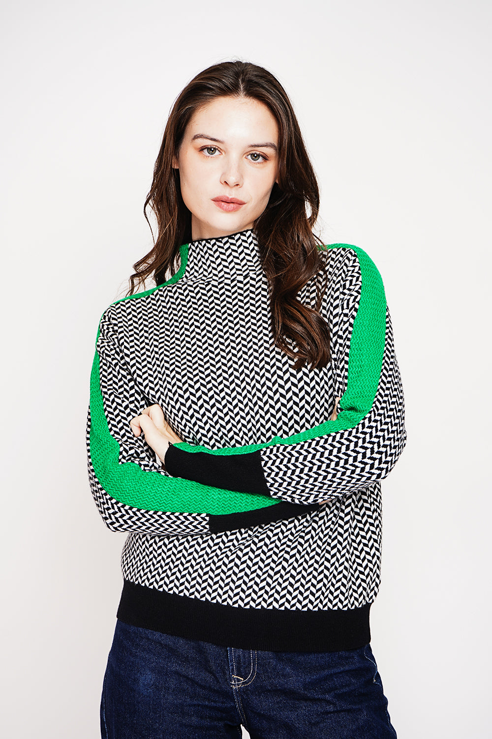 High neck sweater with fancy knit, oversized cut and long sleeves