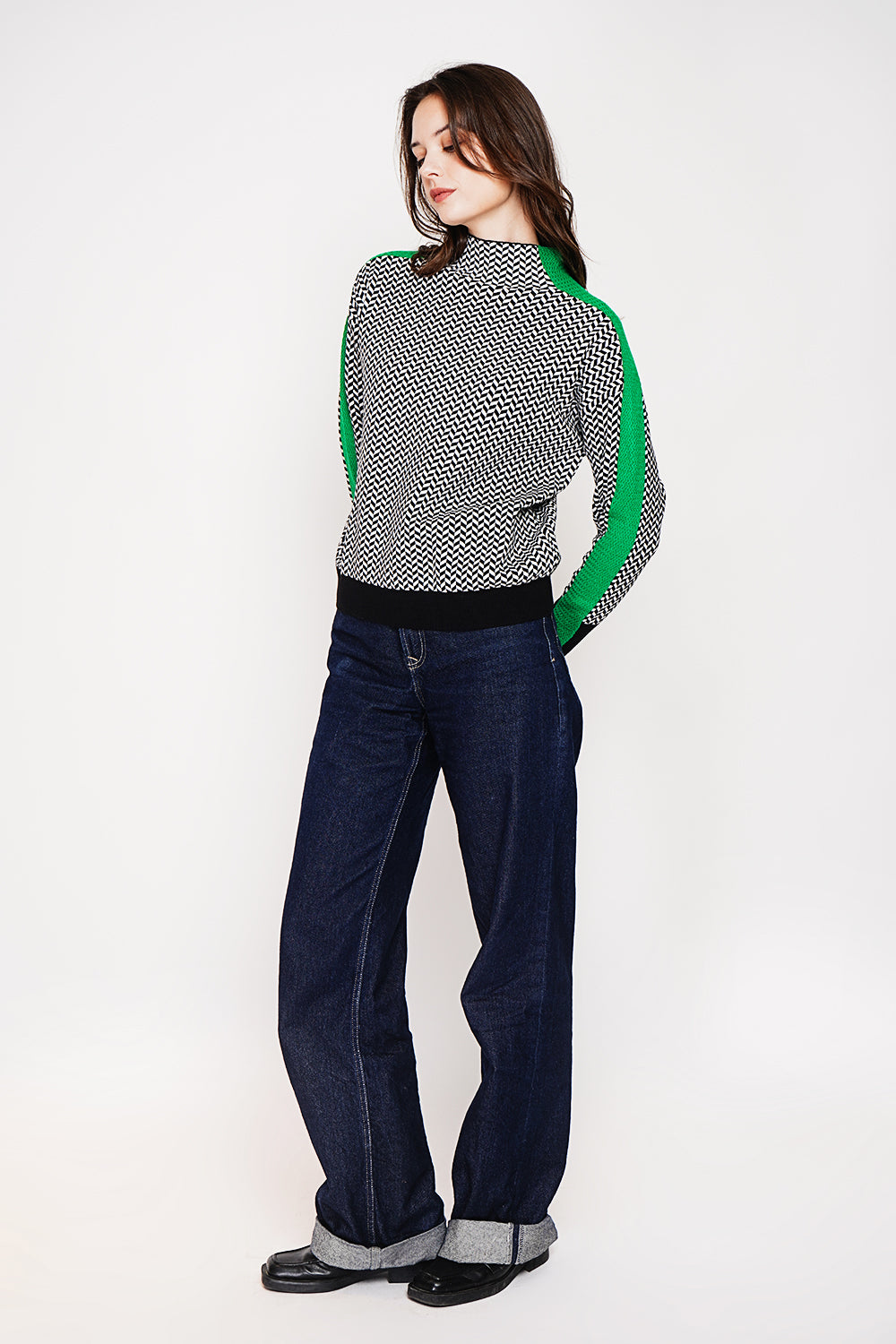 High neck sweater with fancy knit, oversized cut and long sleeves