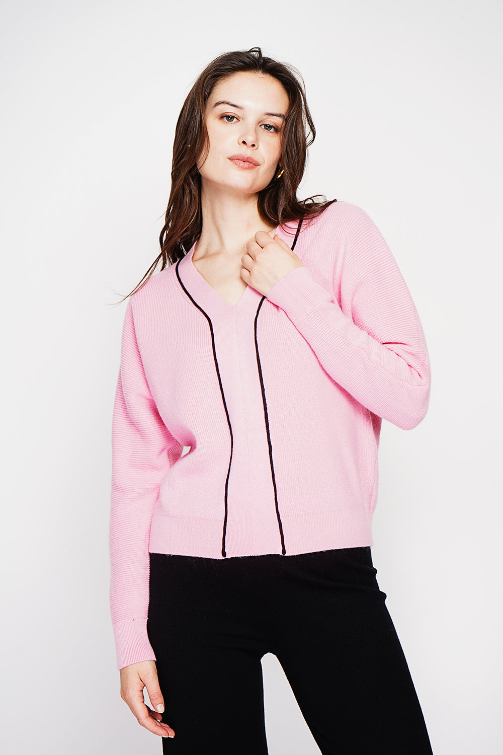 Oversized V-neck sweater with long sleeves