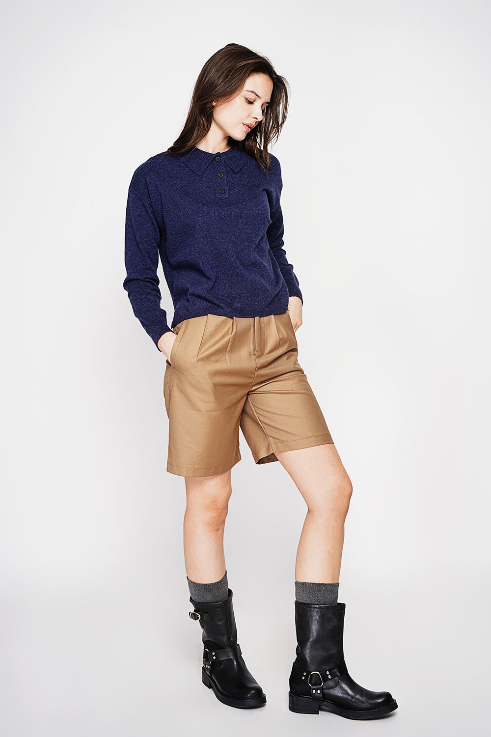 Polo neck sweater Ribbed edges Oversized fit with long sleeves