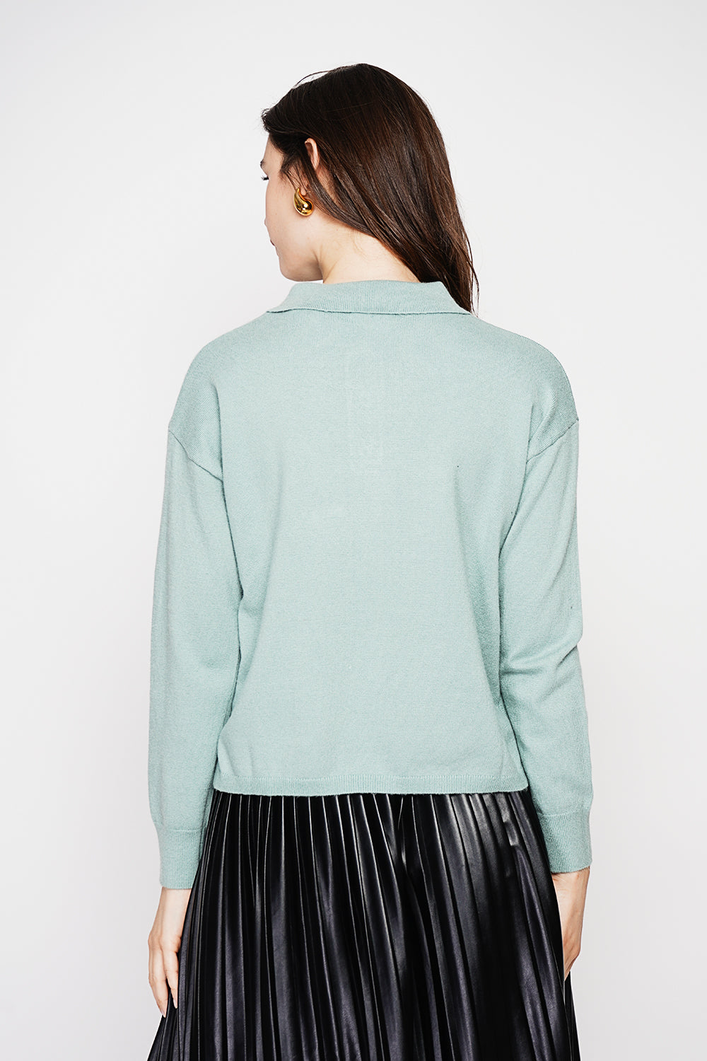 Polo neck sweater Ribbed edges Oversized fit with long sleeves – Jade green – C&Jo