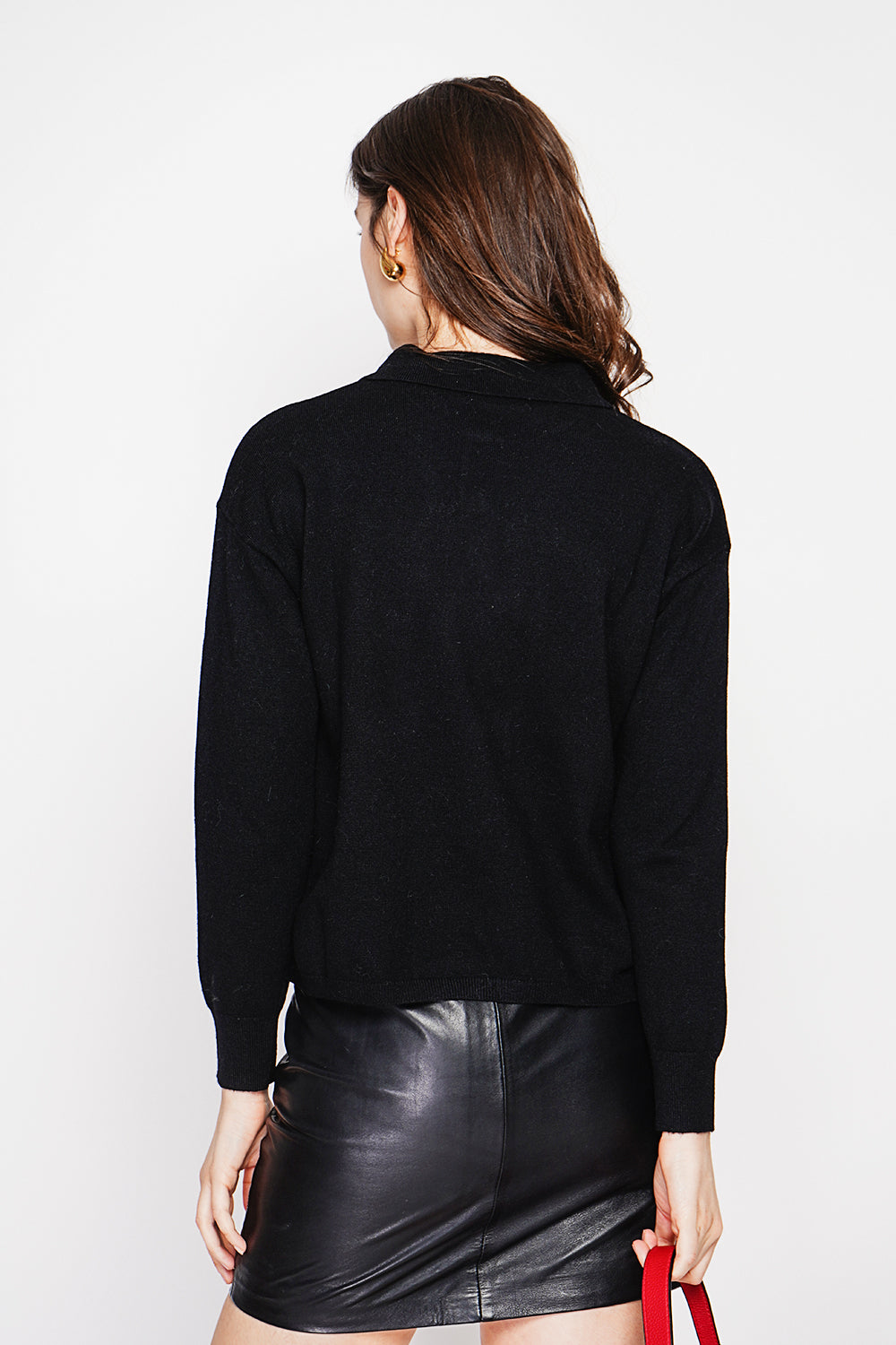 Polo neck sweater Ribbed edges Oversized fit with long sleeves – Black – C&Jo