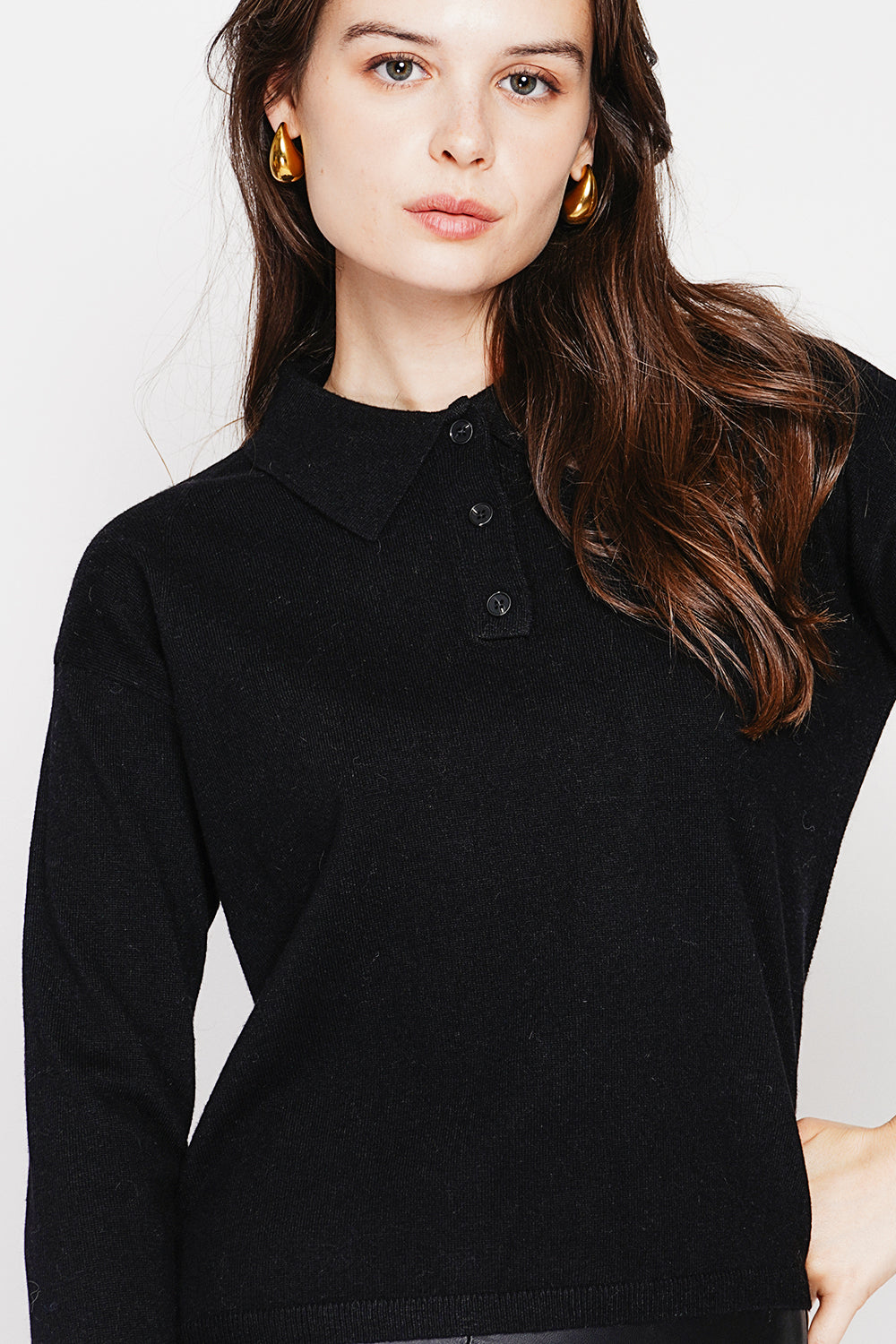 Polo neck sweater Ribbed edges Oversized fit with long sleeves – Black – C&Jo