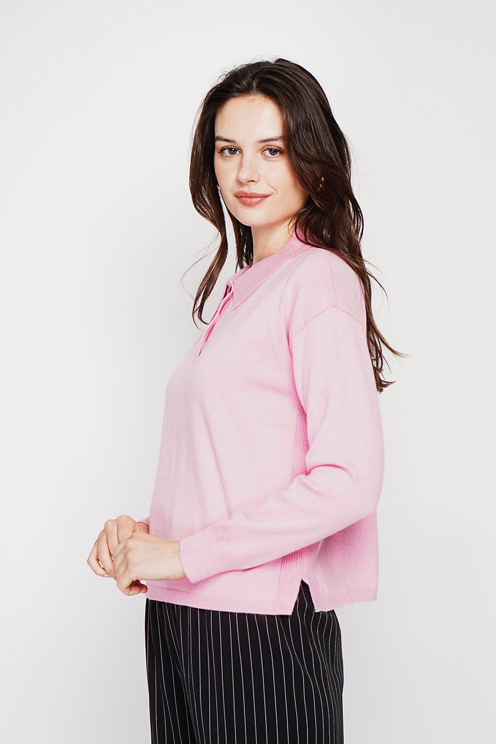 Polo neck sweater Ribbed edges Oversized fit with long sleeves – Pink Barby – C&Jo