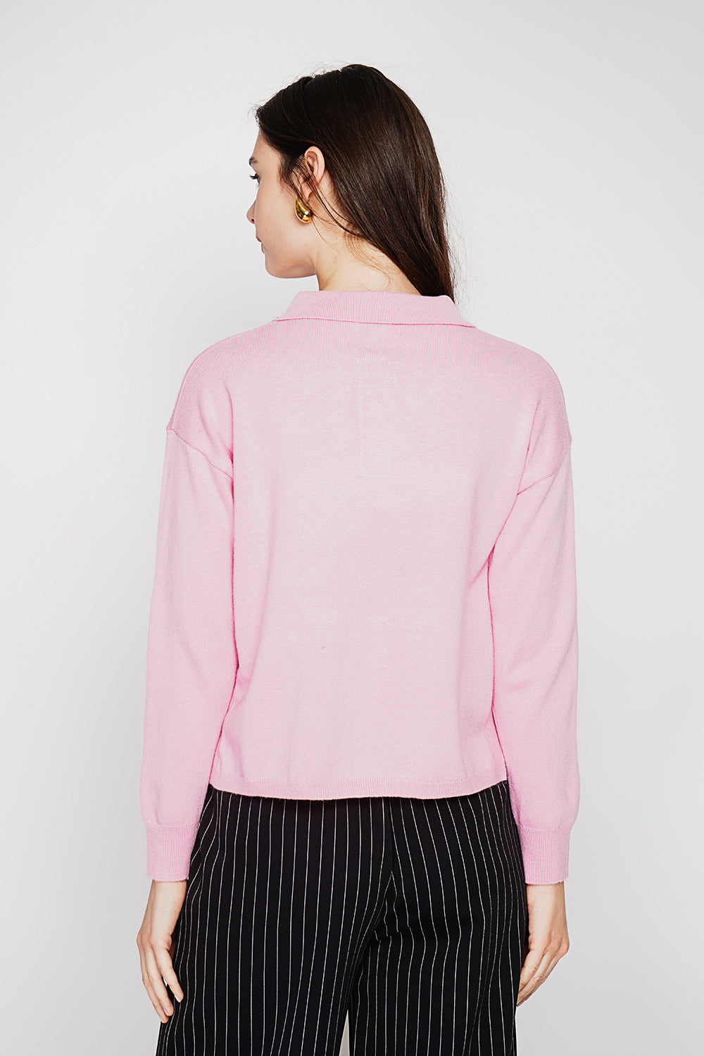 Polo neck sweater Ribbed edges Oversized fit with long sleeves – Pink Barby – C&Jo