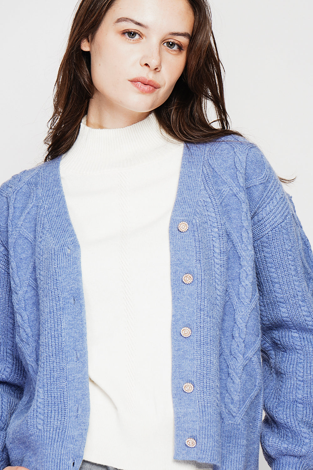 V-neck cardigan in fancy knit, oversized cut with long sleeves